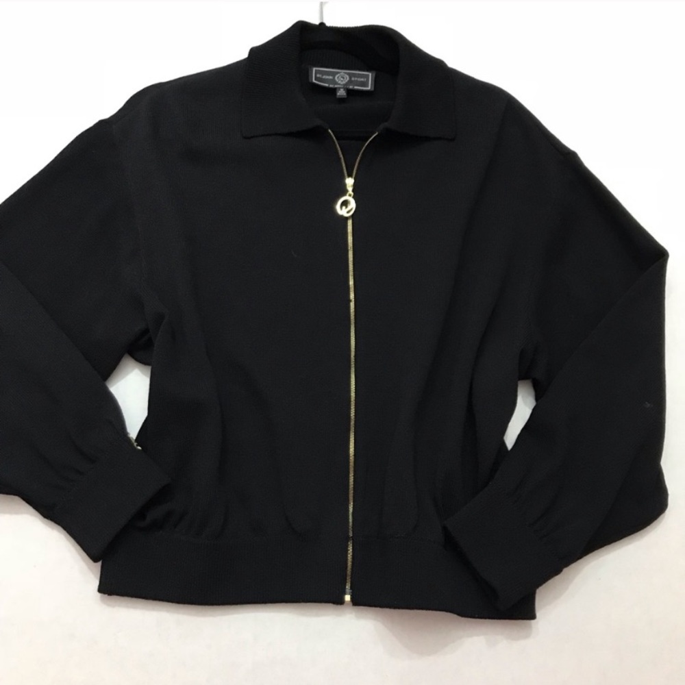 St. John Sport Black Zip-Up Jacket, Size M
